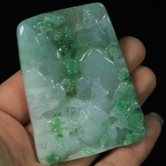 Certified Green 100% Natural A Jade jadeite Pendant landscape 山水 4838-0300 - Picture 1 of 10
